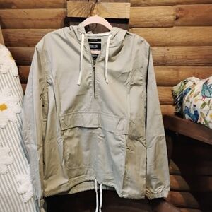 NWT Publish Light Beige Windbreaker with Hood and Half-Zip Closure